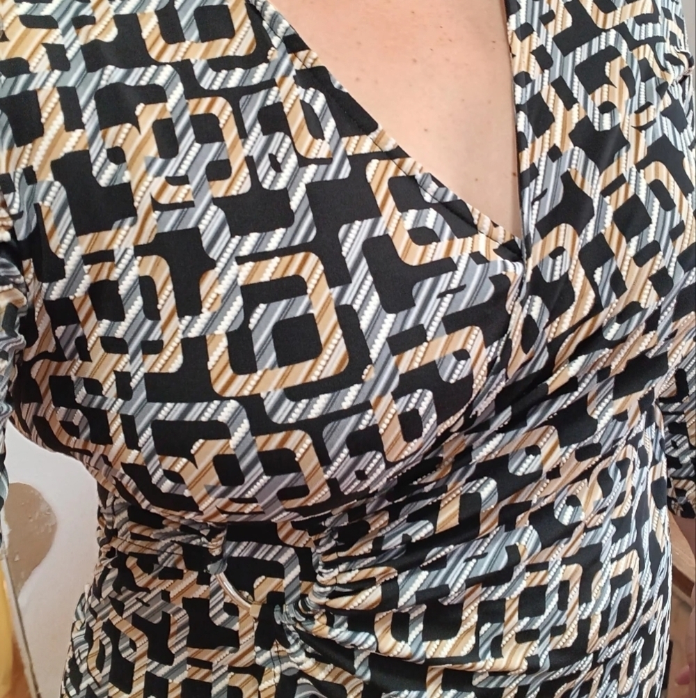 Dress Glamour, Faux wrap Dress geometric, Full stretch, Business,Formal,sz 6. - Picture 6 of 17